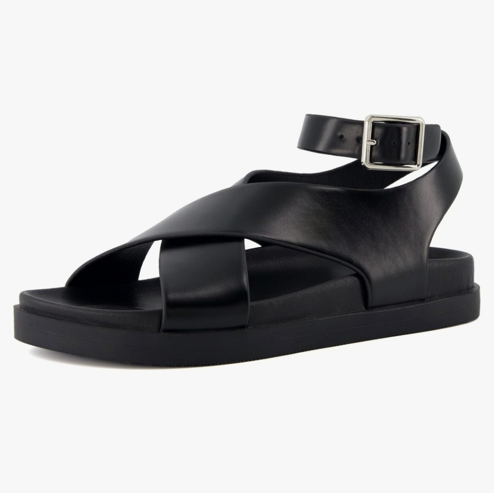 CUSHIONAIRE Women's Emoji Vegan Leather Platform Sandal Memory Foam Black Sz 6.5